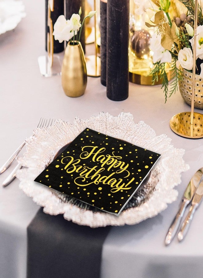 JarThenaAMCS مناديل JarThenaAMCS 80 قطعة مناديل عيد ميلاد سعيد بنقاط ذهبية سوداء، مناديل كوكتيل ورقية للاستخدام مرة واحدة، لوازم تزيين طاولة المشروبات في الحفلات (غير مطلية برقائق ذهبية). - Image 5